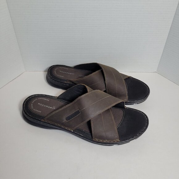 Rockport Darwyn Cross Band Memory Foam Shock absorbing Men's Slides Sandals Sz14 - Picture 1 of 10